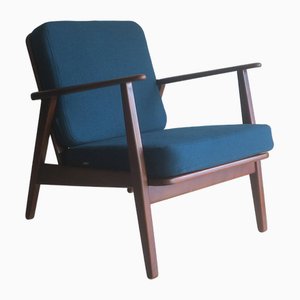 Danish Lounge Chair with Petrol Blue Cushions, 1960s