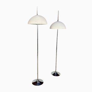 German Height Adjustable Mushroom Floor Lamps with Chromed Tulip Bases, 1960s, Set of 2