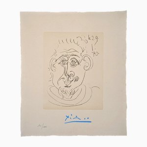 Pablo Picasso, cabeza de hombre con perilla, aguafuerte firmado a mano, 1970