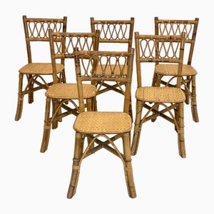 Bamboo and Wicker Chairs, 1970s, Set of 6