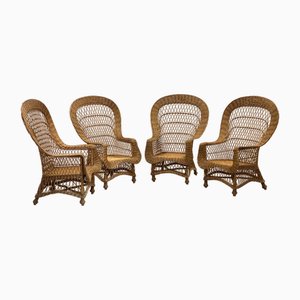 Wicker and Bamboo Armchairs, 1970s, Set of 4