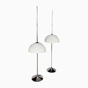German Height Adjustable Mushroom Floor Lamps with Chromed Tulip Bases, 1960s, Set of 2