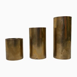 Danish Modern Pipe Candleholders in Patinated Bronze, Set of 3