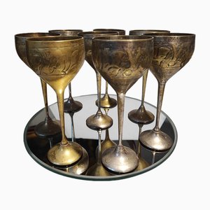 Antique Brass Goblets, 1890s, Set of 8