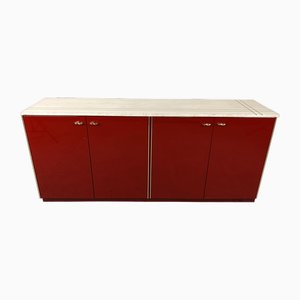 Vintage Red Lacquered Sideboard, 1980s