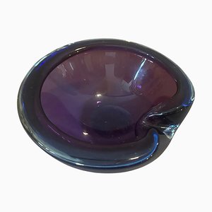 Cuenco modernista de cristal de Murano azul y morado de Seguso, años 70