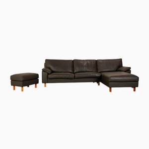 650 Leder Sofa und Hocker in Grau, 2er Set