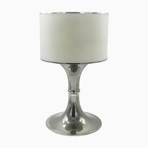 Silver Metal Table Lamp with White Acrylic Shade, Italy, 1970s