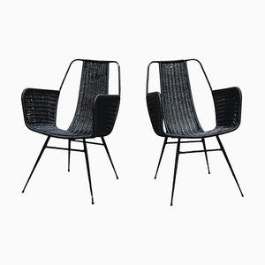 Outdoor Armchairs in Woven Plastic attributed to Gastone Rinaldi, Italy, 1970s, Set of 2