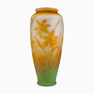 Vaso grande Art Nouveau con cammeo con decorazione di narcisi di Émile Gallé, Francia, 1904