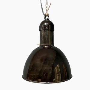 Lámpara colgante Bauhaus de esmalte negro, años 30