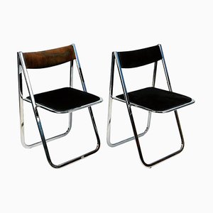 Set of Tamara Folding Chairs in Chrome and Velvet attributed to Arrben, Italy, 1970s