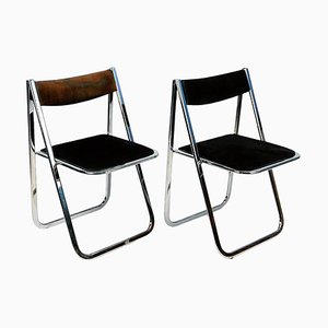 Tamara Folding Chairs in Chrome and Velvet attributed to Arrben, Italy, 1970s, Set of 2