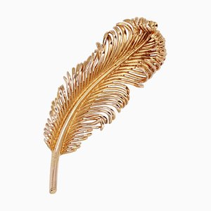 French 18 Karat Yellow Gold Feather Brooch, 1960s