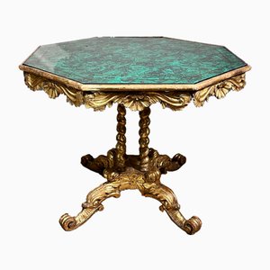 Golden Wooden Table with Fabric in Fake Malachite