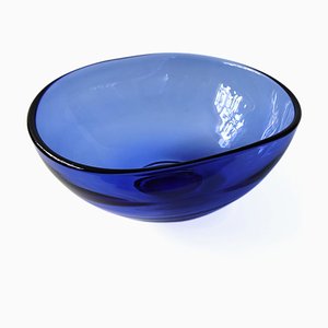 Large Mid-Century Blue Glass Bowl from Reijmyre Sweden