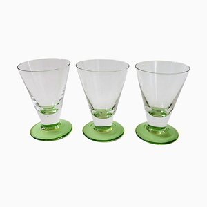 Bicchieri vintage con base verde di Gullaskruf, set di 3