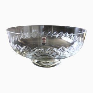 Large Vintage Crystal Bowl on Foot with X Debossed Pattern from Skruf