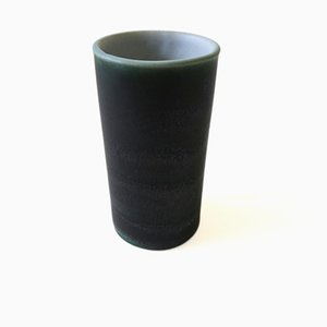 Kleine zylinderförmige grüne Vintage Keramikvase von Höganäs, Schweden