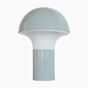 Mid-Century Mushroom Table Lamp in Light Blue Metal and Opaline Glass, 1950s