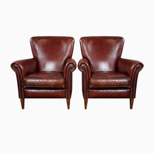 Sheep Leather Armchairs with High Backs, Set of 2