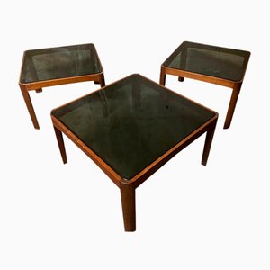 Wood and Glass Nesting Coffee Tables from Poltronova, Set of 3