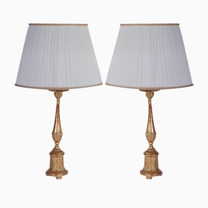 Second Half of the 19th Century Candelabra Gold Leaf Table Lamps, Italy, Set of 2