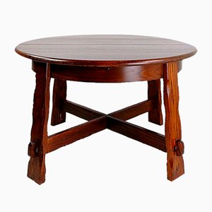 Table de Salle à Manger Ronde Extensible Brutaliste en Chêne, 1950s