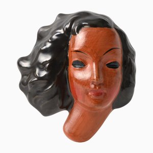 Ceramic Wall Mask by Adolf Prischl for Goldscheider, 1940s