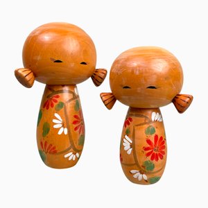 Bambole Sosaku Kokeshi vintage di Uchida Schinichiro, Giappone, anni '60, set di 2