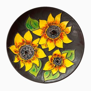 Mid-Century German Studio Pottery Wall Plate with Sunflower Design from Ruscha, 1960s