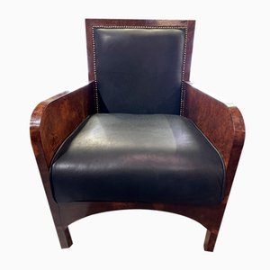 Armchair in Walnut and Leather, 1920s
