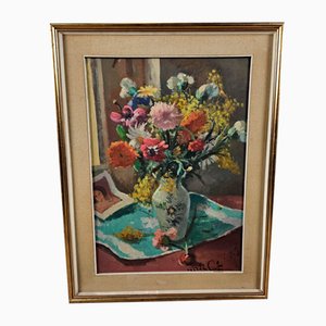 Died Nature in Pots, Early 1900s, 1920s, Oil & Masonite, Framed