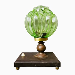 Lámpara de escritorio Art Déco de vidrio verde con base de baquelita