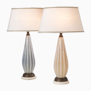 Table Lamps in Gray and Gold Glass by Pullegous Archimedes Seguso for Seguso Murano, 1940s, Set of 2