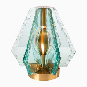 Lámpara de mesa de vidrio cincelado de latón de Gino Paroldo para Dinodei, años 60