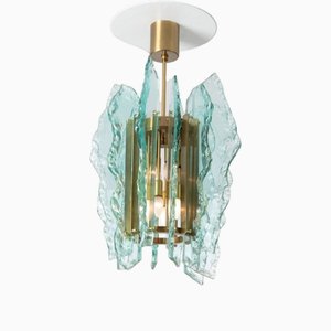 Chiseled Glass Chandelier in Brass by Gino Paroldo for Dinodei, 1960s