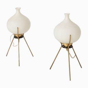 Lampes de Bureau en Laiton et Verre Flammé par Angelo Lelli pour Furniture, 1950s, Set de 2