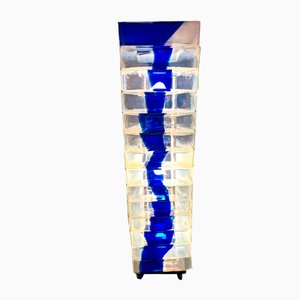 Lámpara de pie modelo LT230 de vidrio claro y azul, años 60
