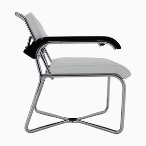 Fauteuil Ajustable Bauhaus Plaqué Chrome en Cuir Blanc, 1940s