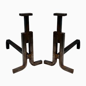 Modernist Cast Iron and Wrought Iron Chenets, 1950s, Set of 2