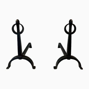 Wrought Iron Chenets in the style of Jacques Adnet, 1950s, Set of 2