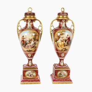 19th Century Royal Vienna Porcelain Vases on Stands, Set of 2