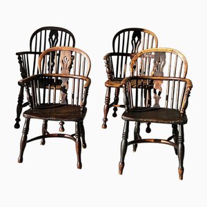 Windor Armchairs in Carved Wood, 1850s, Set of 4