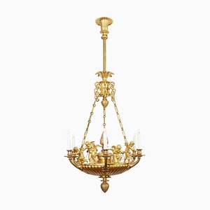 Empire Style Chandelier in Golden Bronze, 1950s