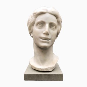 Bust of Woman in White Marble from Aurelio Bossi, 1920s