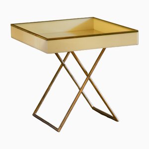 Mid-Century Folding Table in Brass with Removable Acrylic Glass Tray, 1950s