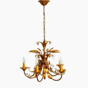Gold-Plated Large 5-Armed Metal Chandelier by Hans Kögl, 1970s