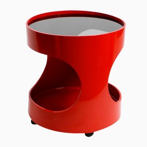 Space Age Round Red Side Table with Smoked Glass Top from Opal, 1970s
