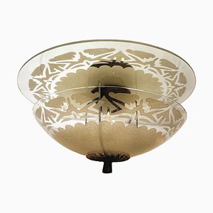 Art Deco Etched Glass Ceiling Lamp, 1920s